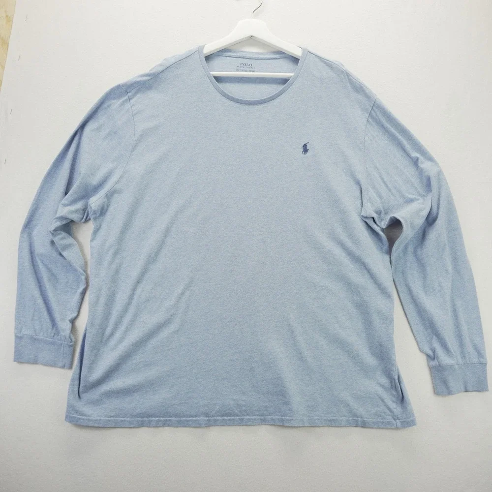 Polo Ralph Lauren Mens XXL Blue Heathered Long Sleeve Crewneck T-Shirt Pony Logo
